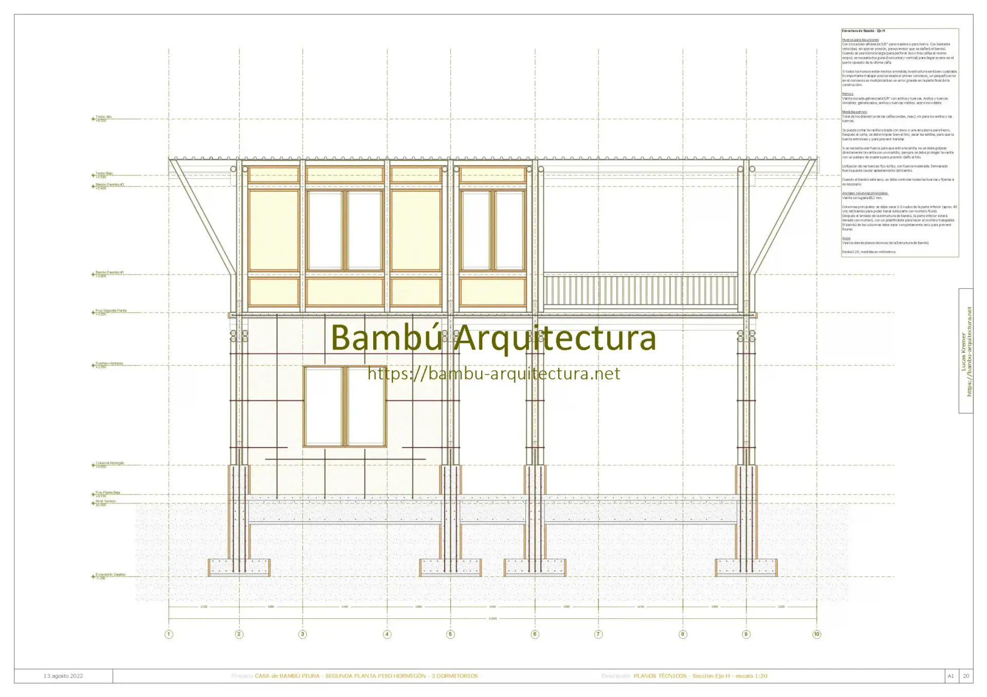 Casa de Bambú Piura 2PiHo Do3 - Corte Eje H